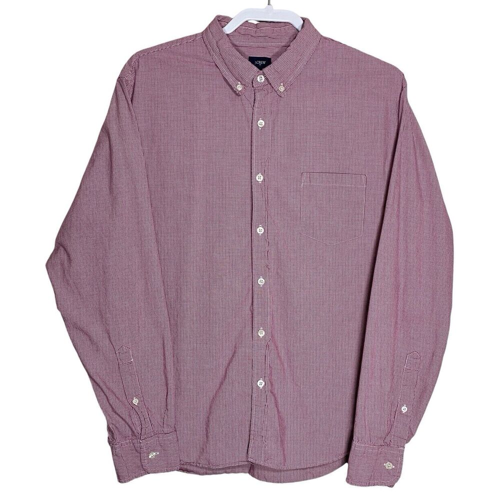 J Crew Shirt Mens XL Red White Button Down Mini Gingham Check Plaid Long Sleeve